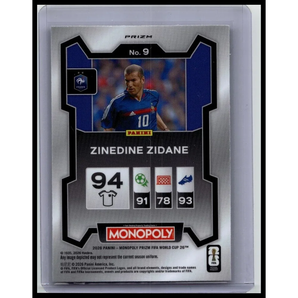 2026 Panini Prizm Monopoly World Cup Zinedine Zidane #9 France Orange & Gold